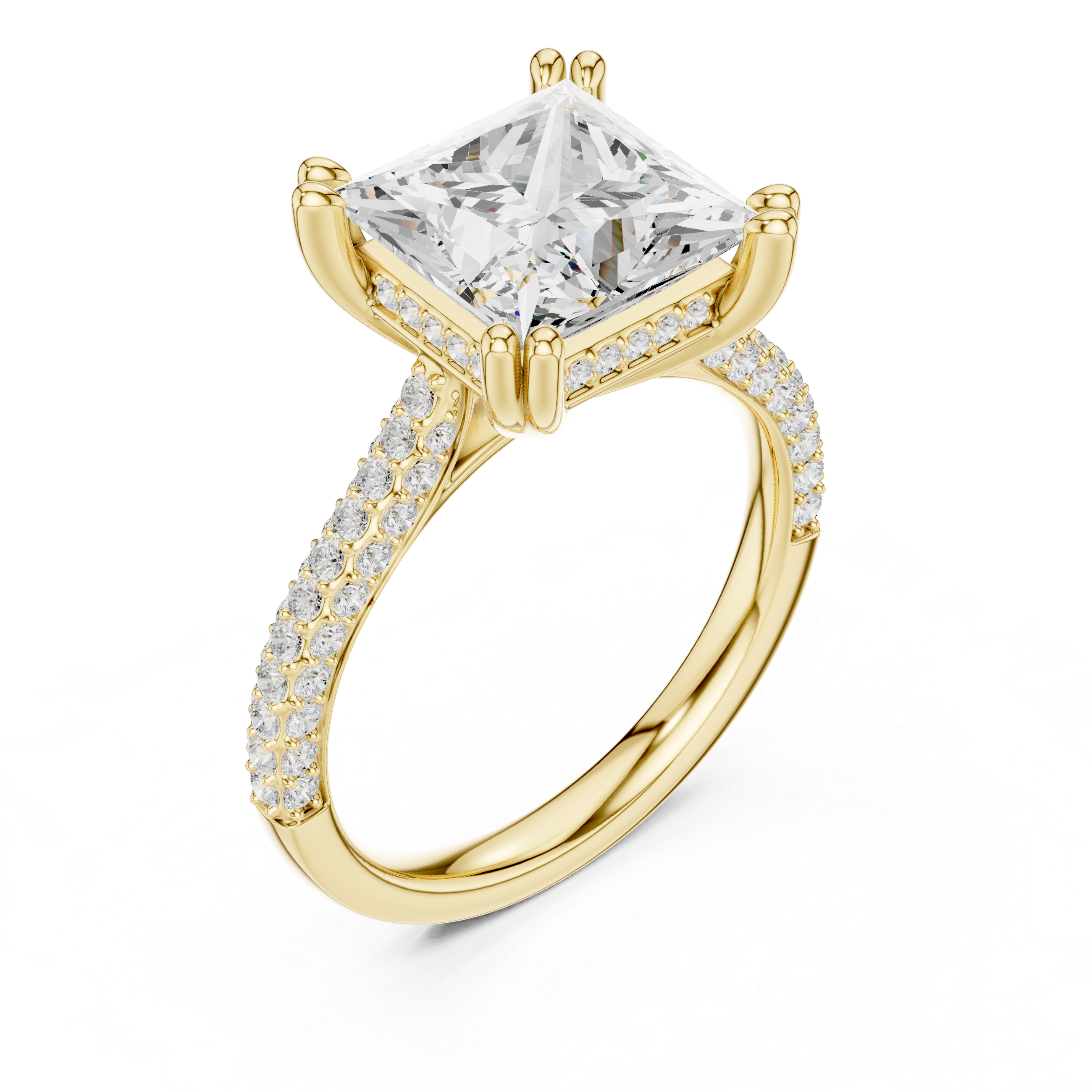 4.56 CT Princess Cut Double Pavé Diamond Engagement Ring