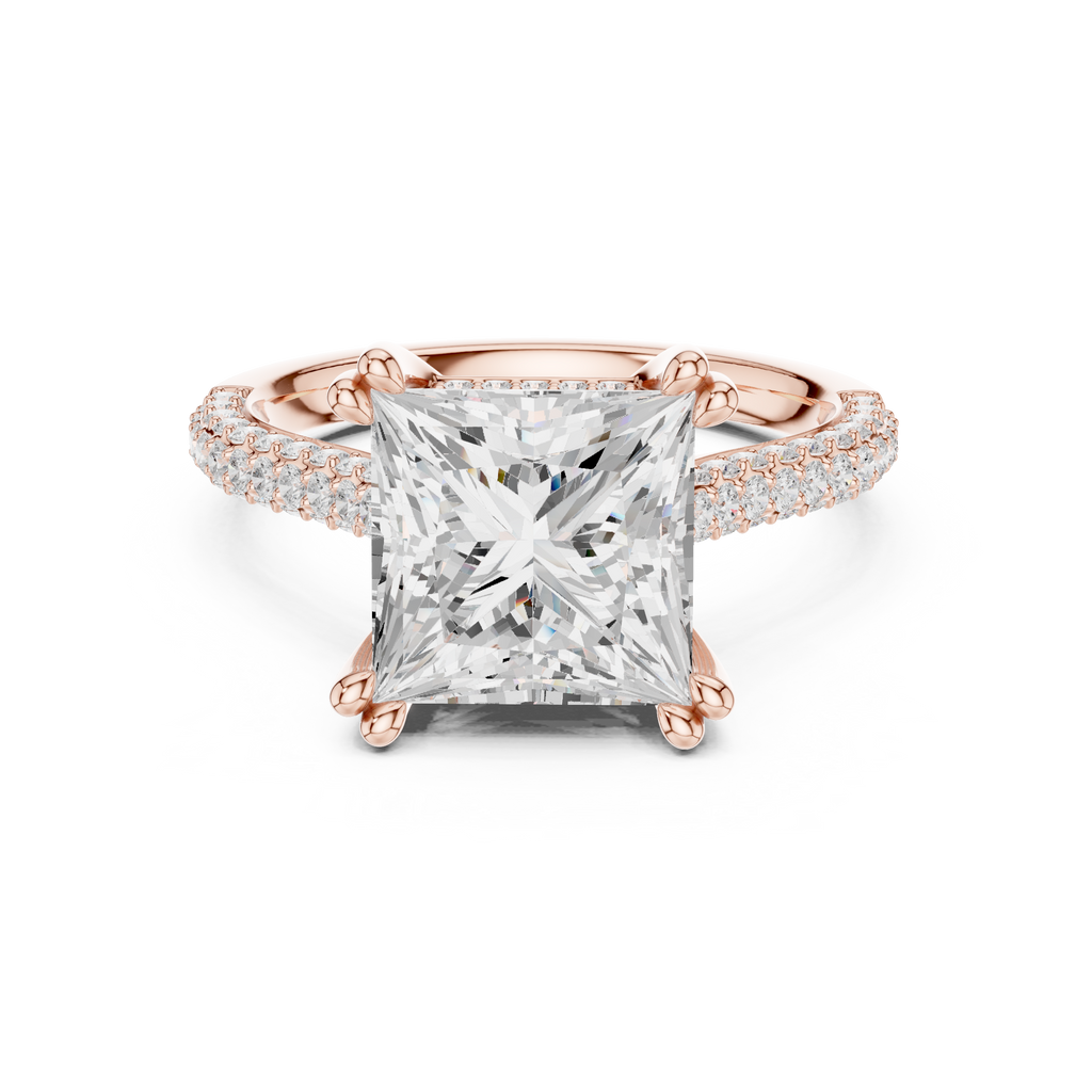 4.56 CT Princess Cut Double Pavé Diamond Engagement Ring