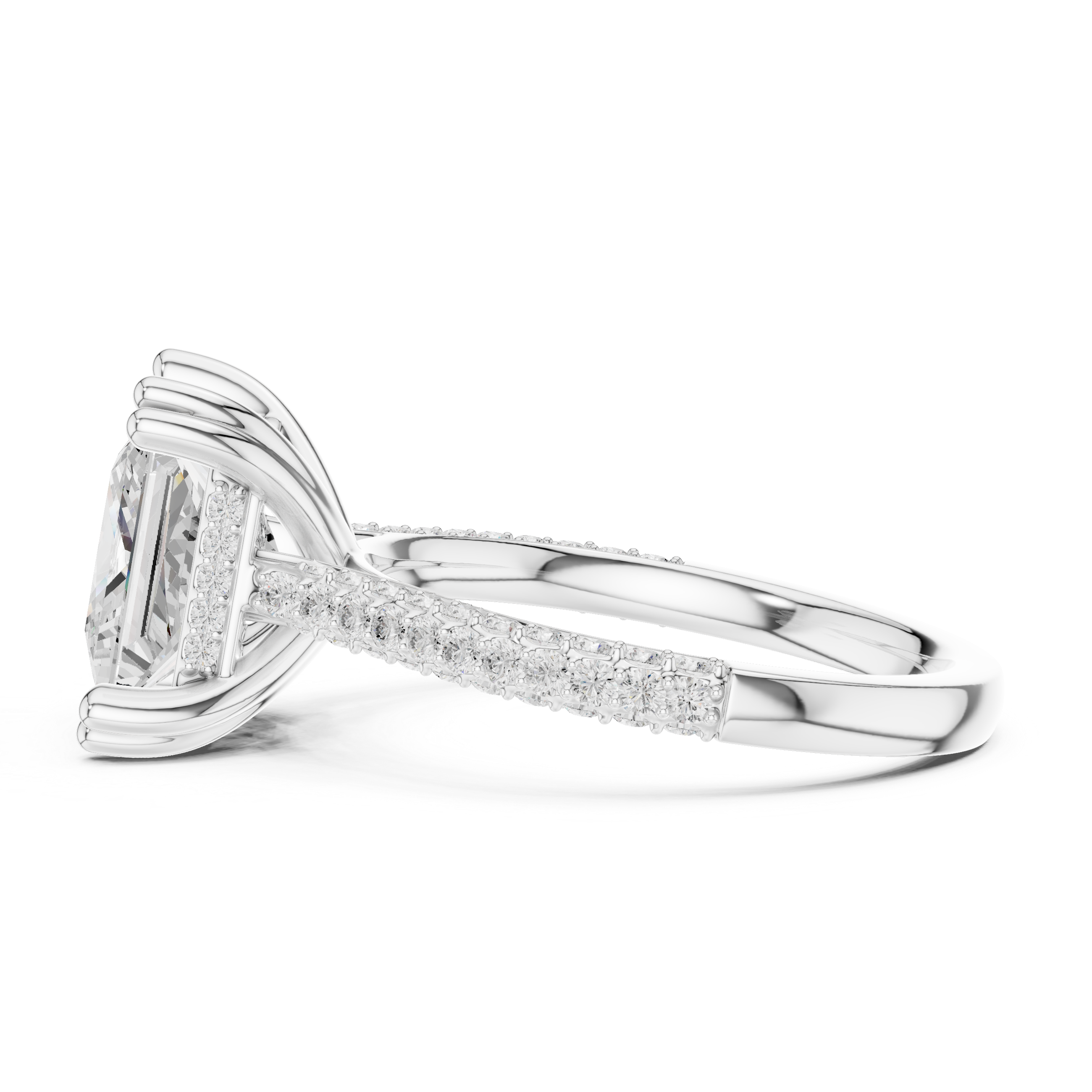 Princess Cut Hidden Halo Double Pavé Diamond Engagement Ring