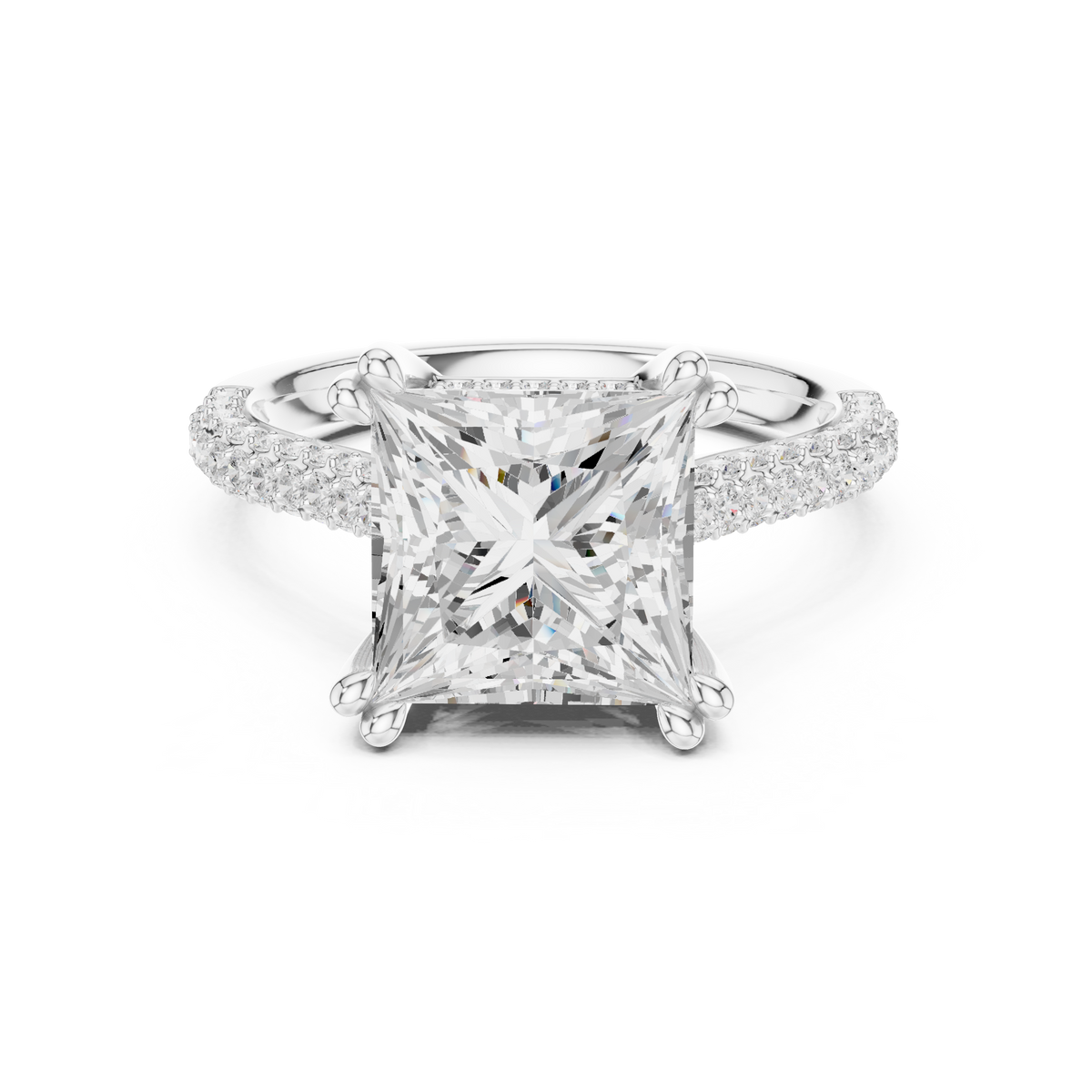 Princess Cut Hidden Halo Double Pavé Diamond Engagement Ring — Jewelix Atelier