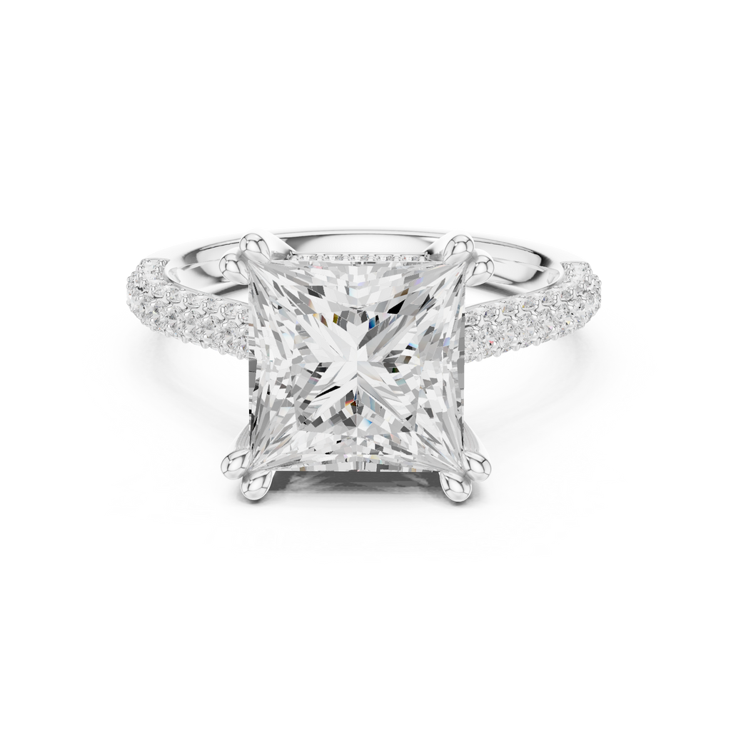 4.56 CT Princess Cut Double Pavé Diamond Engagement Ring