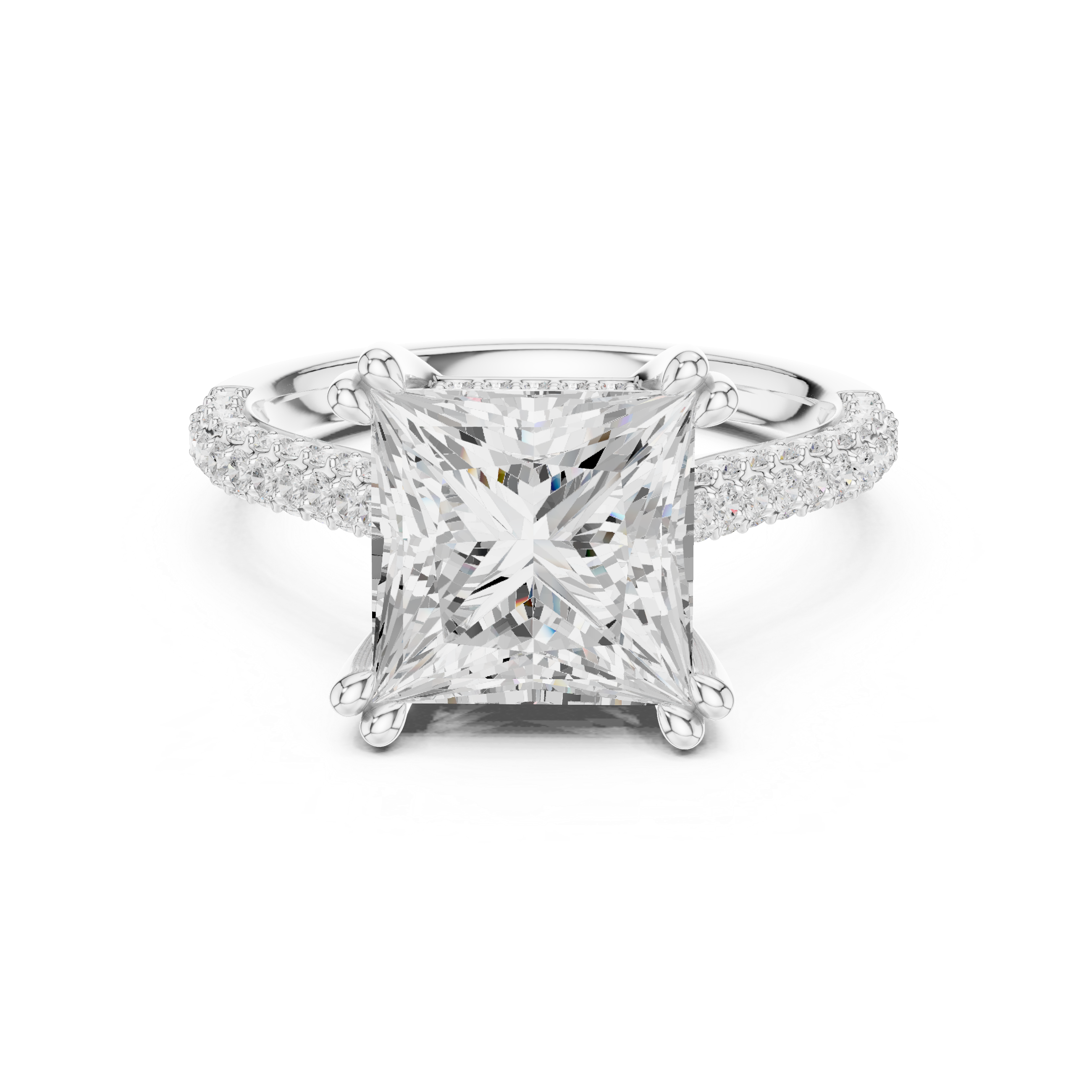 4.56 CT Princess Cut Double Pavé Diamond Engagement Ring