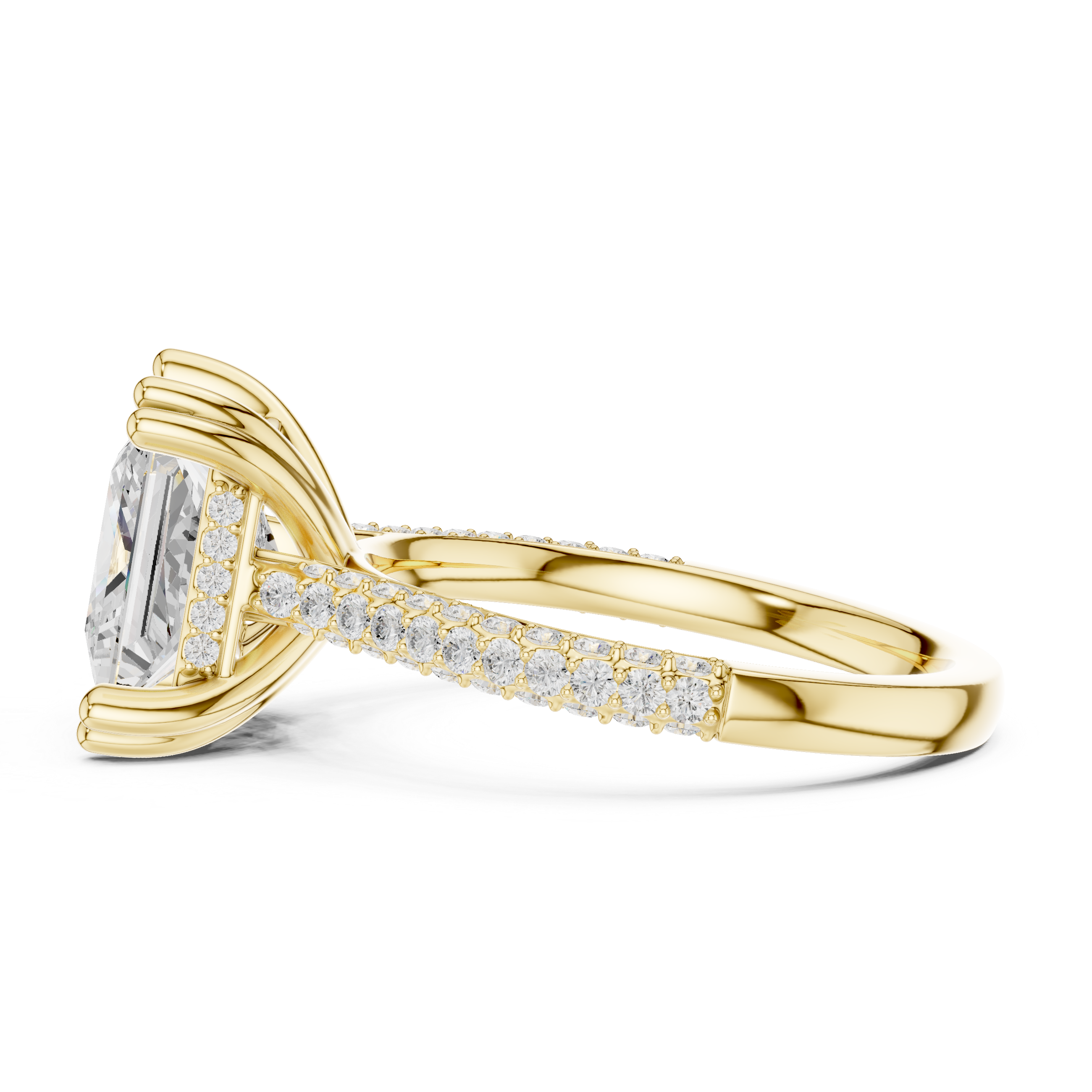Princess Cut Hidden Halo Double Pavé Diamond Engagement Ring
