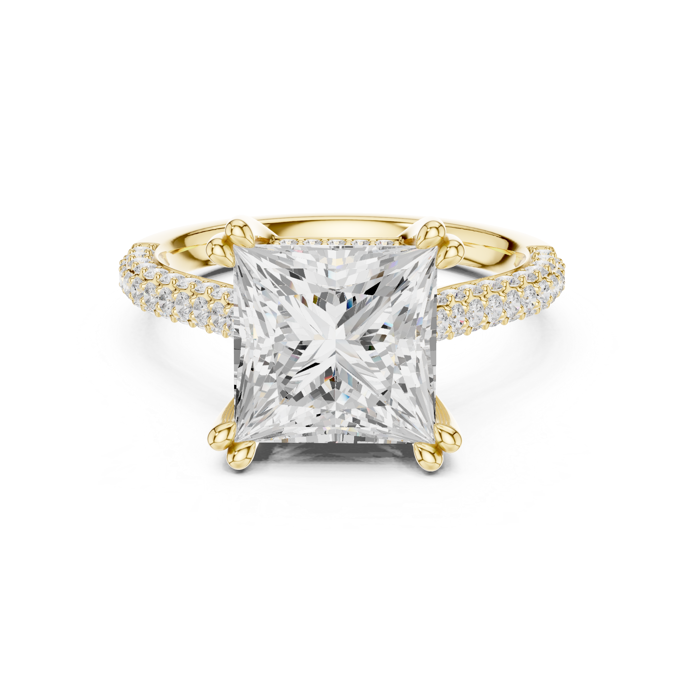 4.56 CT Princess Cut Double Pavé Diamond Engagement Ring