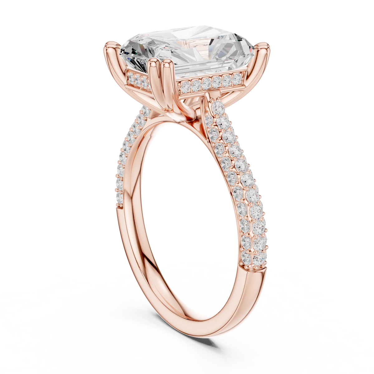 4.56 ct Radiant Cut Diamond Hidden Halo Pavé Engagement Ring – view 6 of 12, lab grown diamond ring | Jewelix Atelier