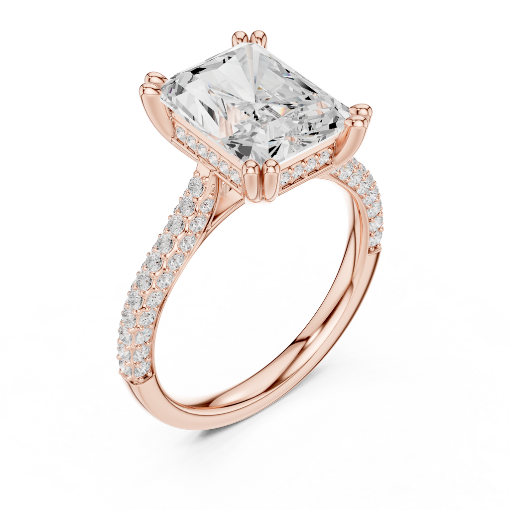 Radiant Cut Diamond Hidden Halo Pavé Engagement Ring