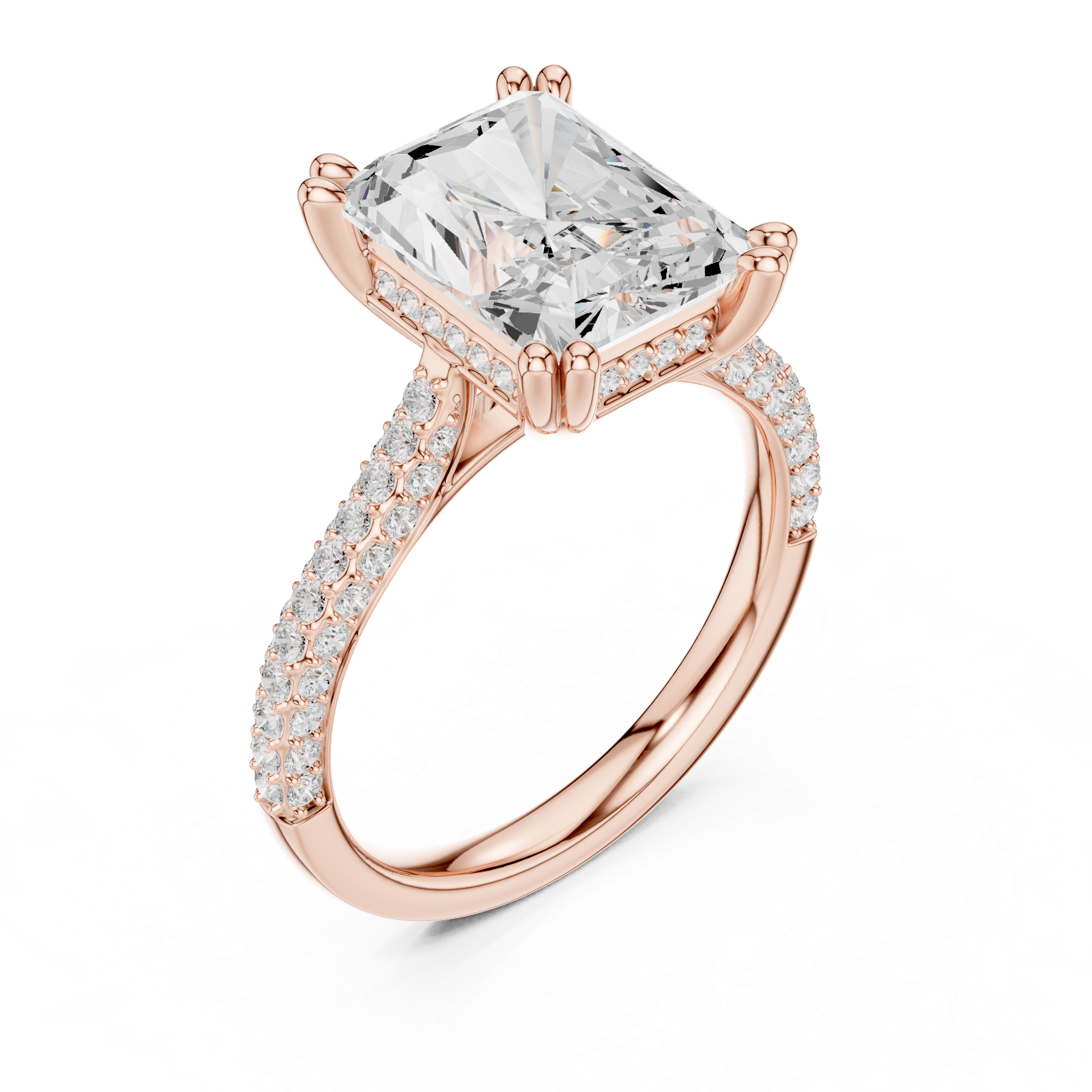 Radiant Cut Diamond Hidden Halo Pavé Engagement Ring