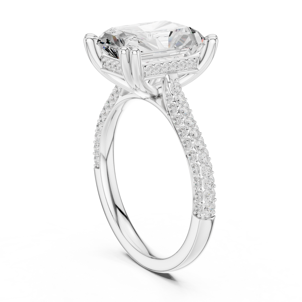 4.56 CT Radiant Cut Double Pavé Diamond Engagement Ring