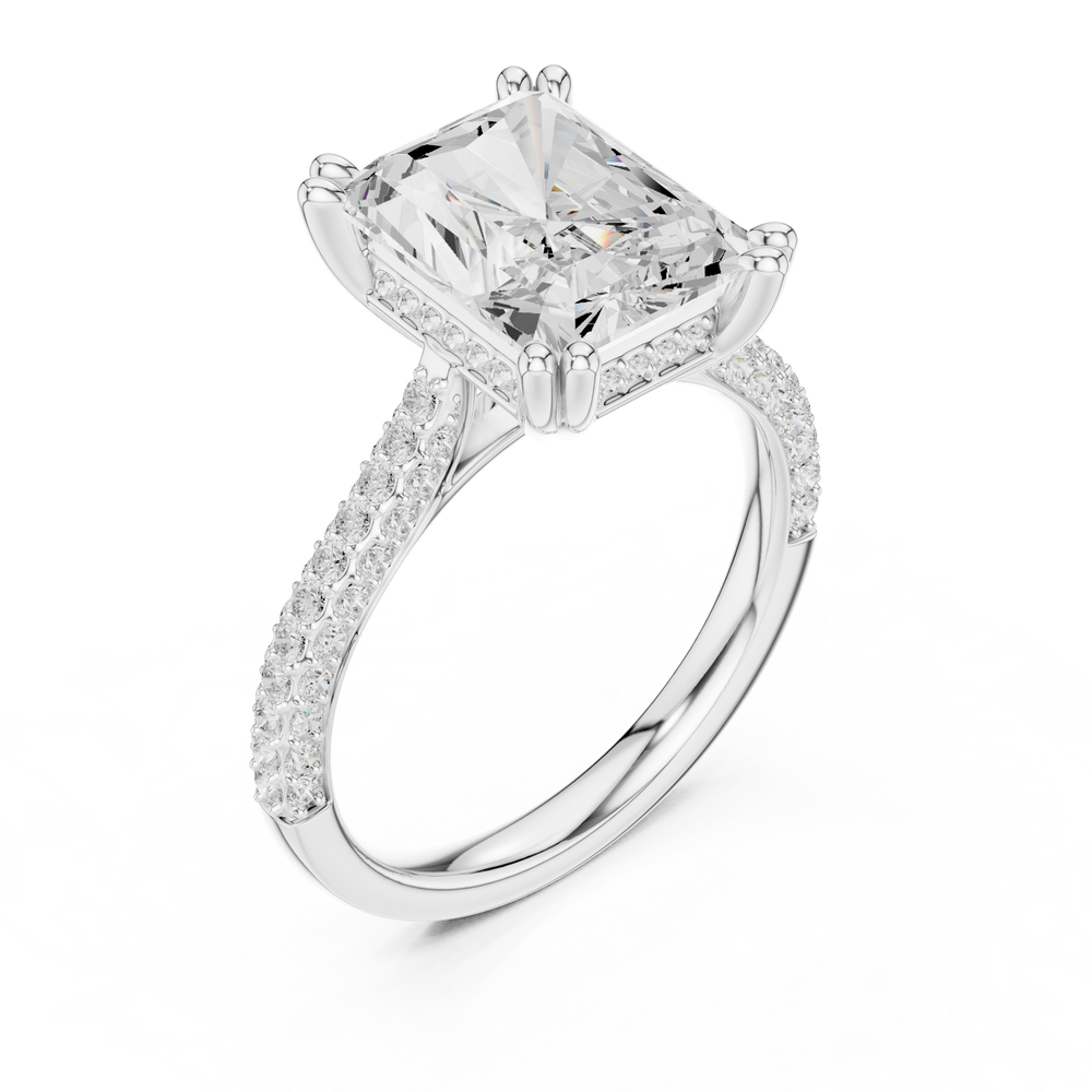 Radiant Cut Diamond Hidden Halo Pavé Engagement Ring