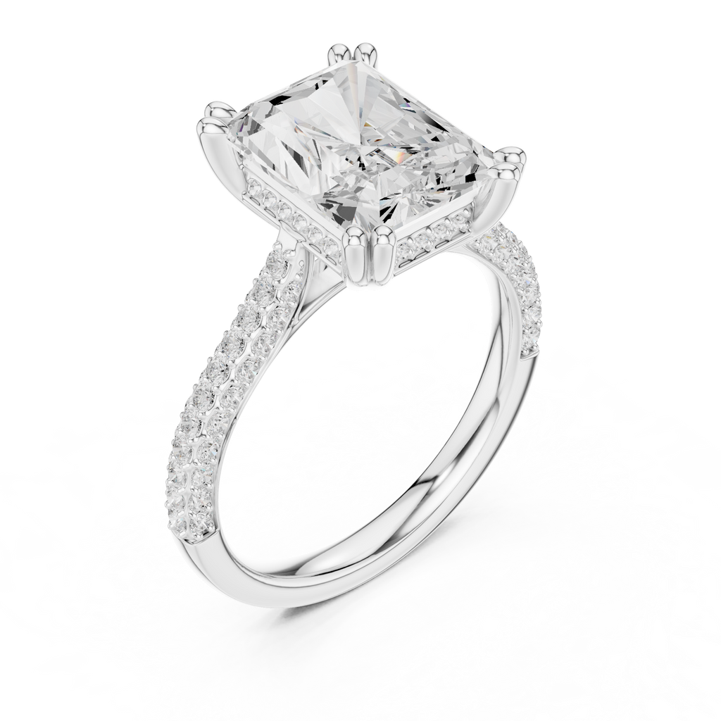 4.56 CT Radiant Cut Double Pavé Diamond Engagement Ring