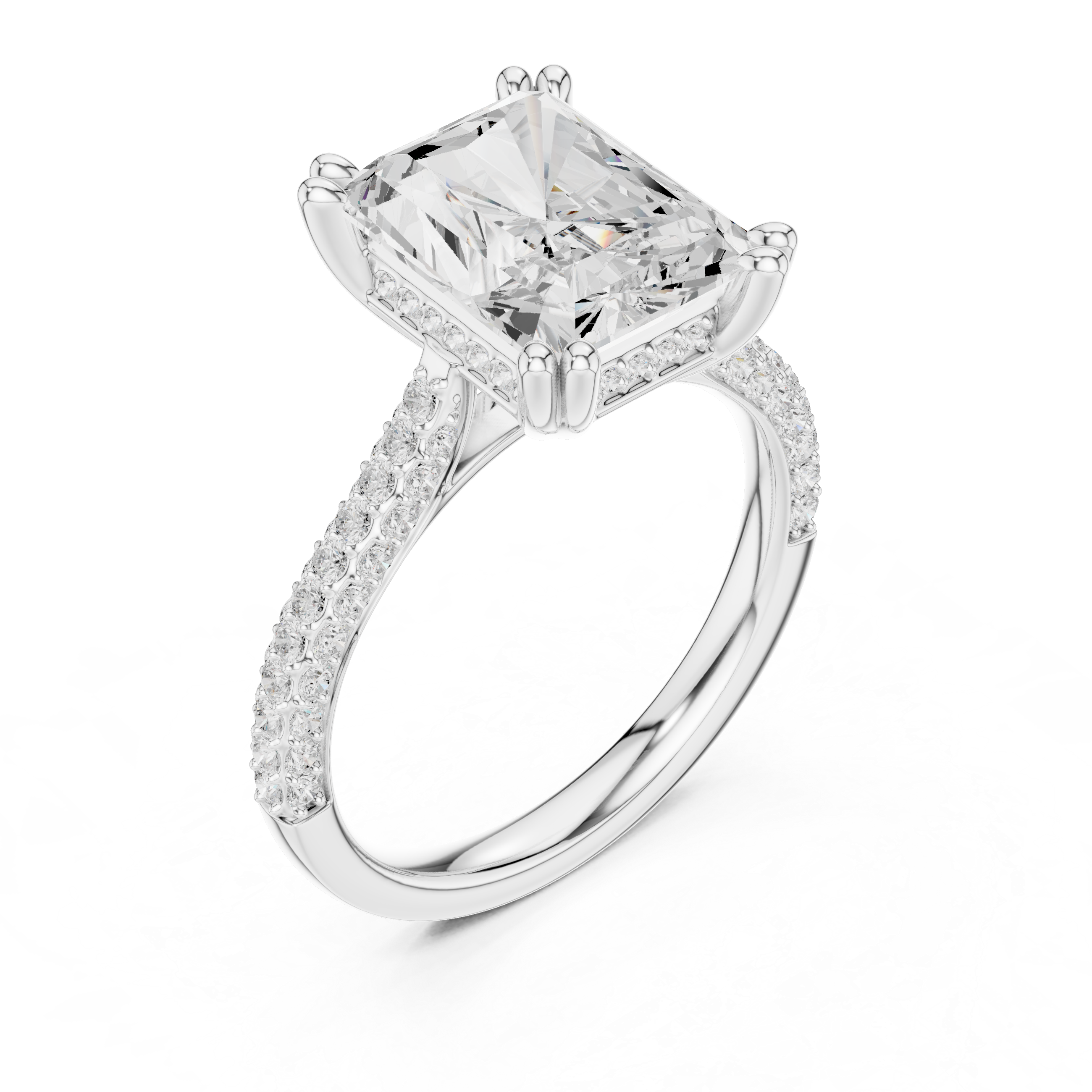 4.56 CT Radiant Cut Double Pavé Diamond Engagement Ring