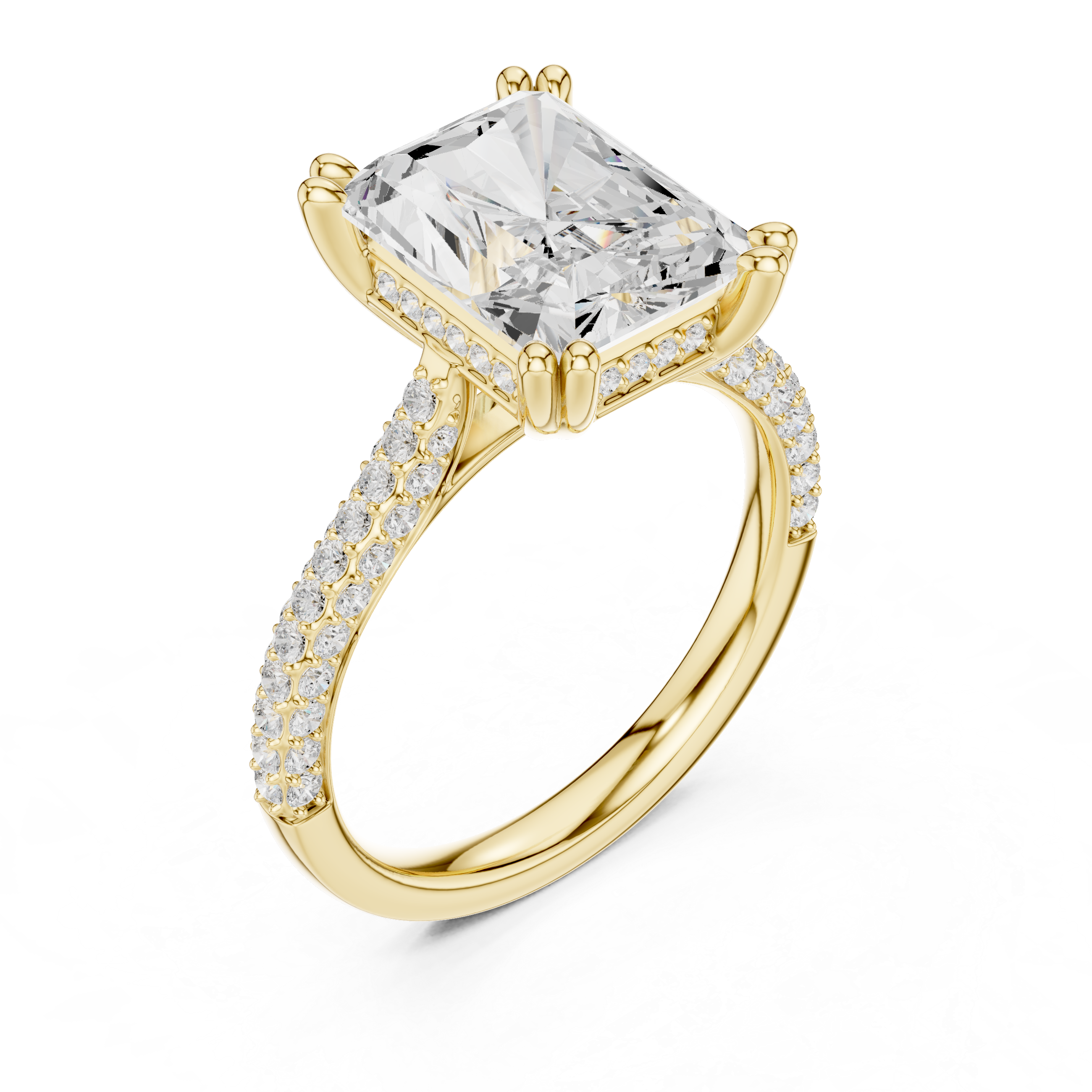 4.56 CT Radiant Cut Double Pavé Diamond Engagement Ring