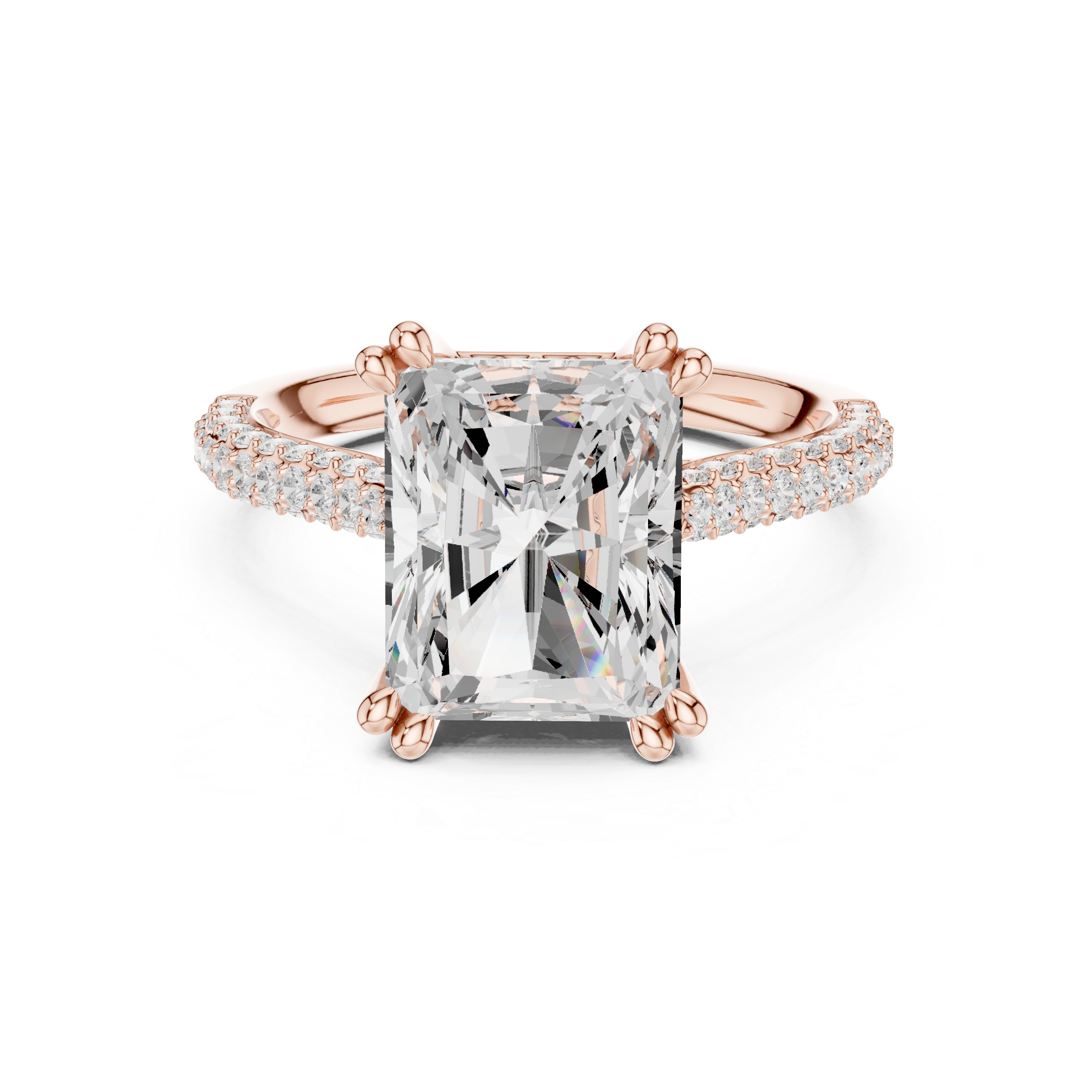 4.56 CT Radiant Cut Double Pavé Diamond Engagement Ring