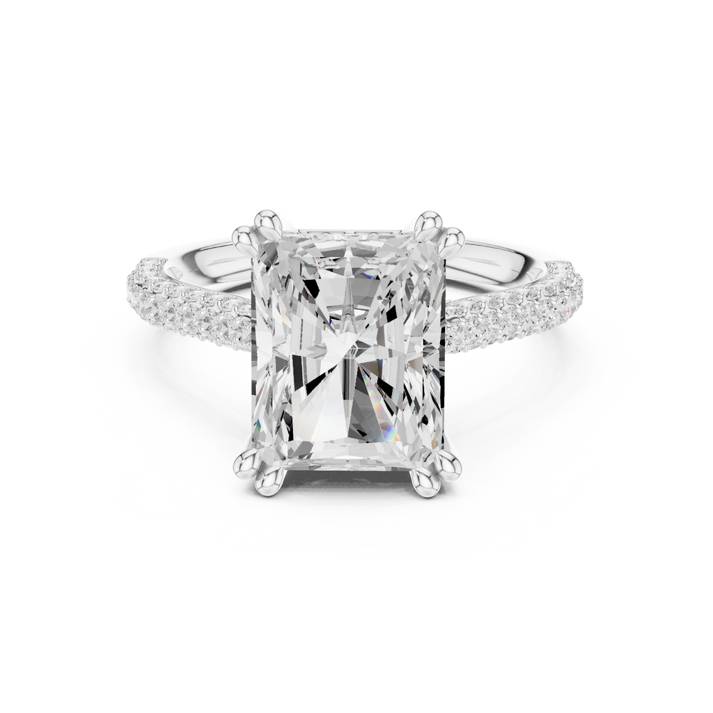 4.56 CT Radiant Cut Double Pavé Diamond Engagement Ring