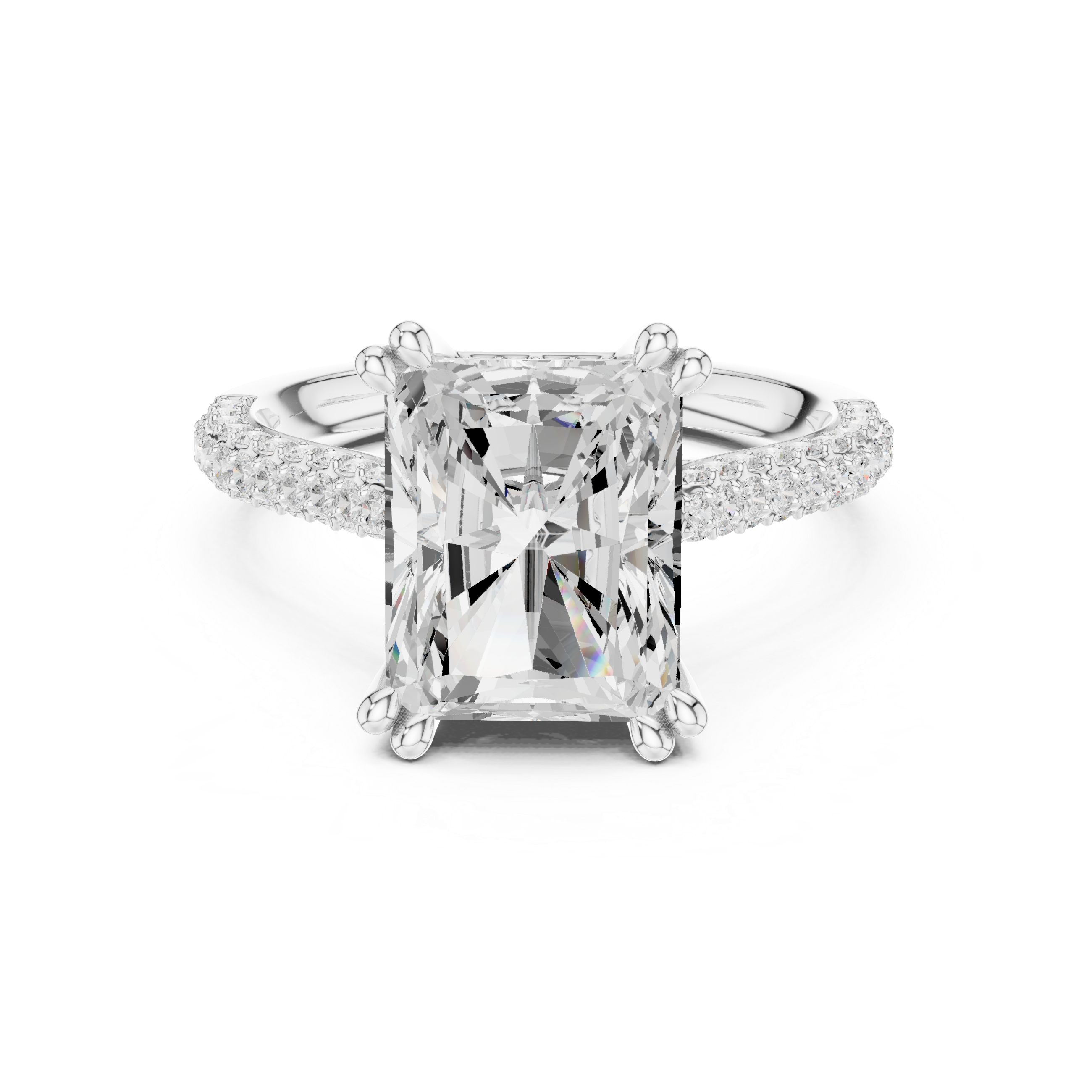 4.56 CT Radiant Cut Double Pavé Diamond Engagement Ring