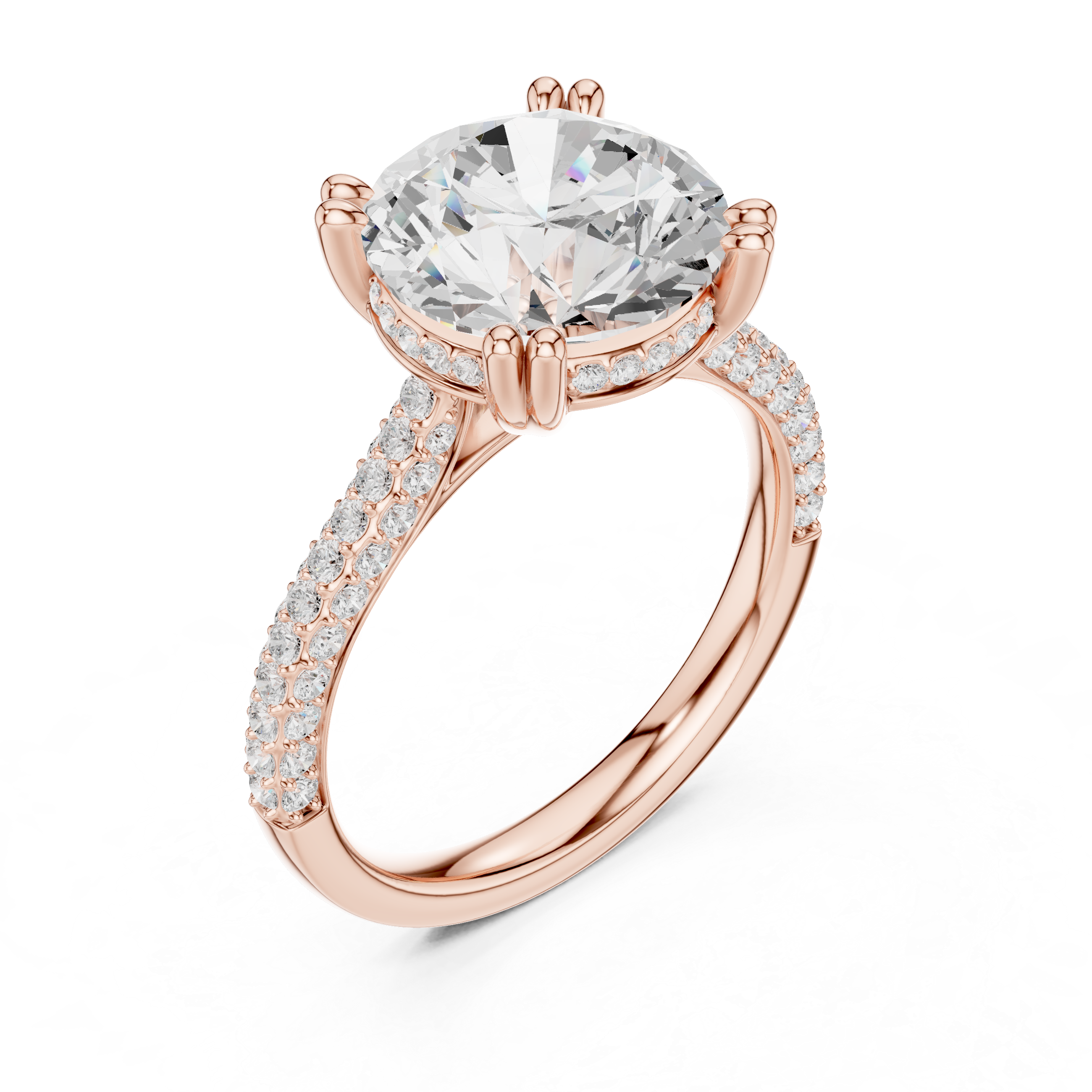 4.56 CT Round Brilliant Double Pavé Diamond Engagement Ring