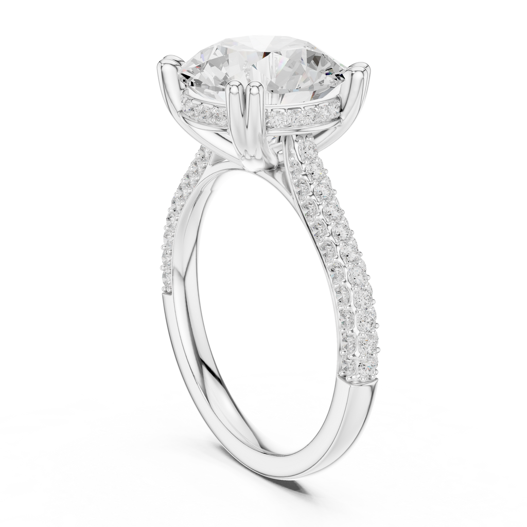 4.56 CT Round Brilliant Double Pavé Diamond Engagement Ring