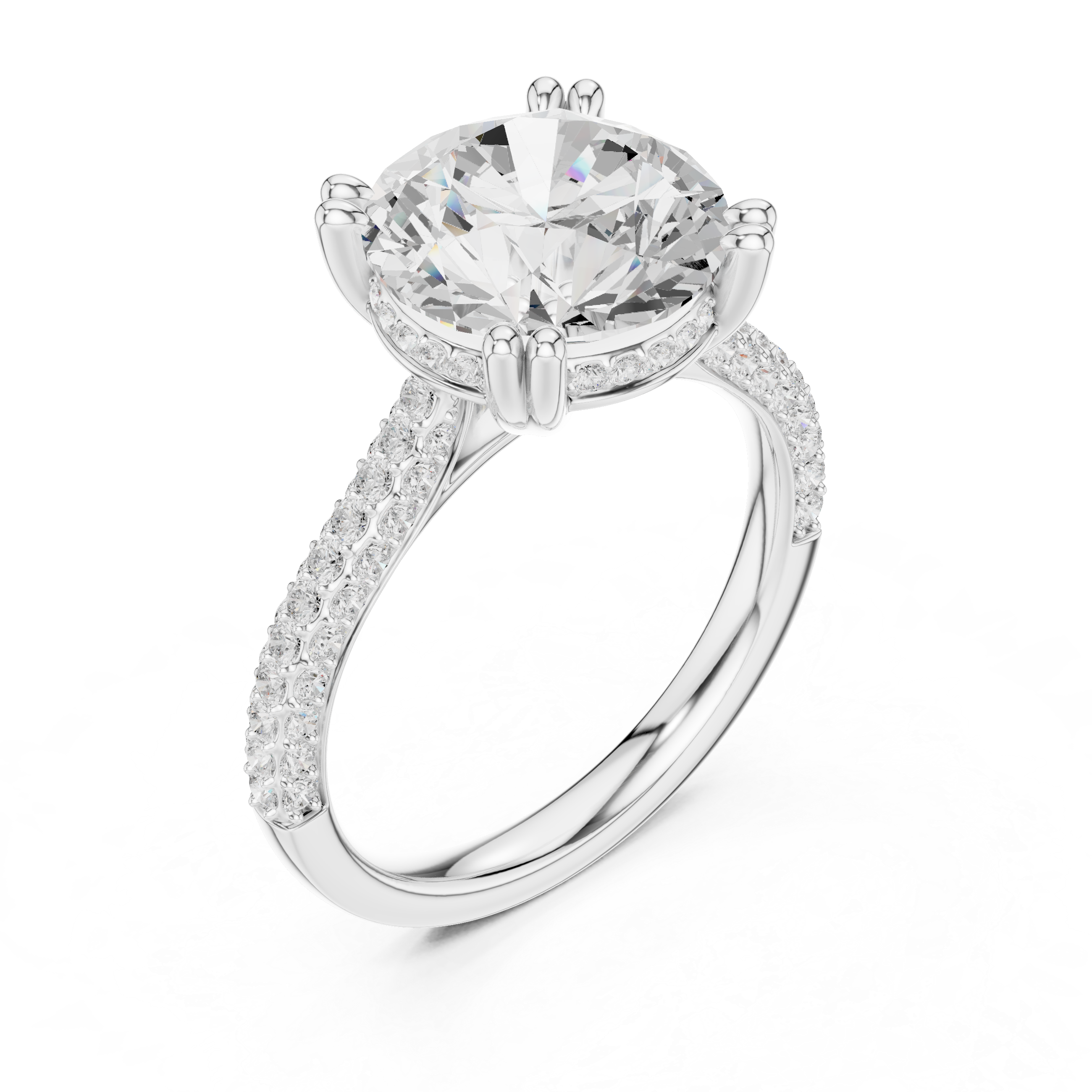 Round Brilliant Diamond Hidden Halo Pavé Engagement Ring
