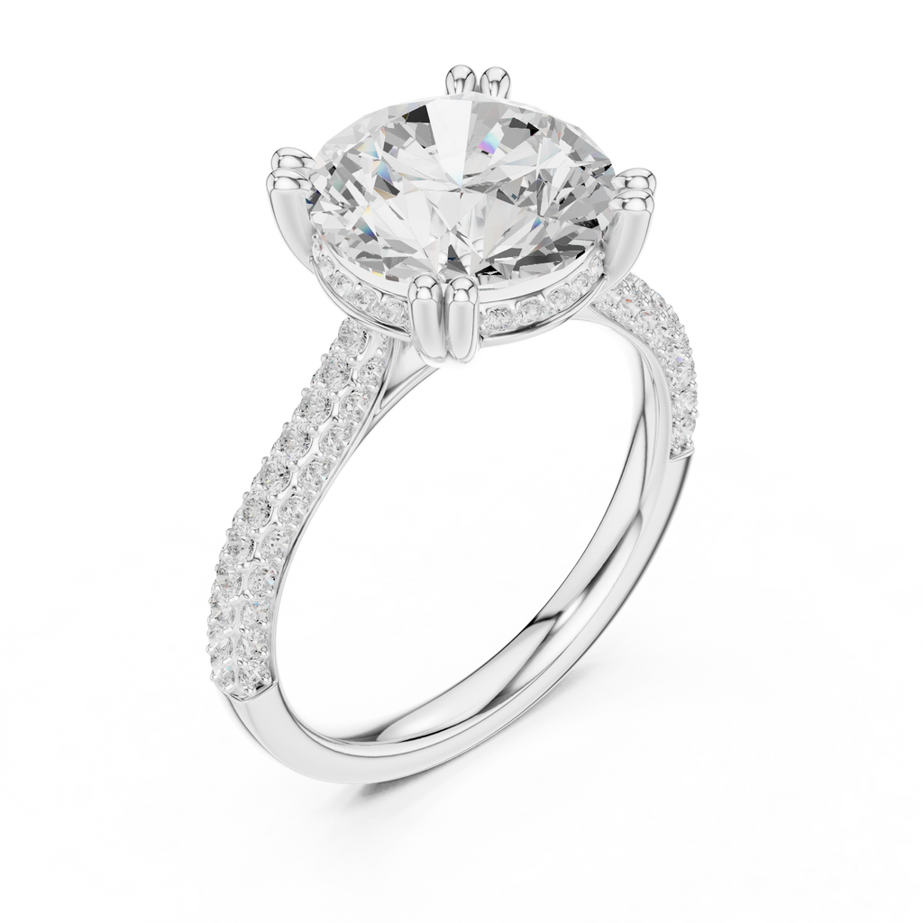 4.56 CT Round Brilliant Double Pavé Diamond Engagement Ring