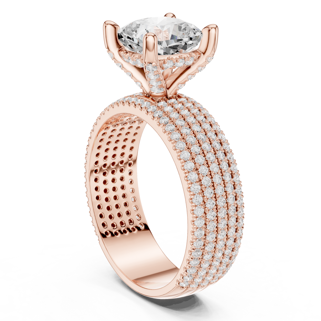 Cushion Cut Diamond Hidden Halo Multi-Row Pavé Engagement Ring