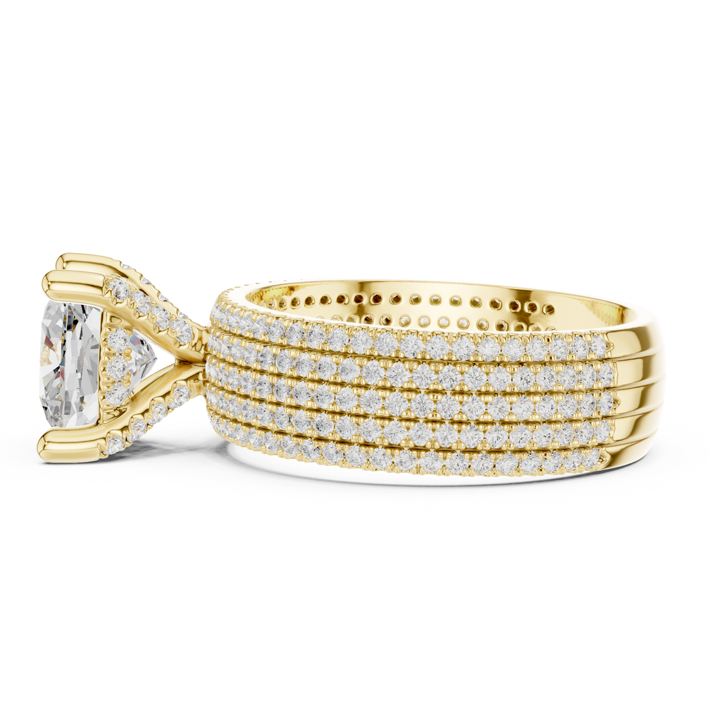 Cushion Cut Diamond Hidden Halo Multi-Row Pavé Engagement Ring