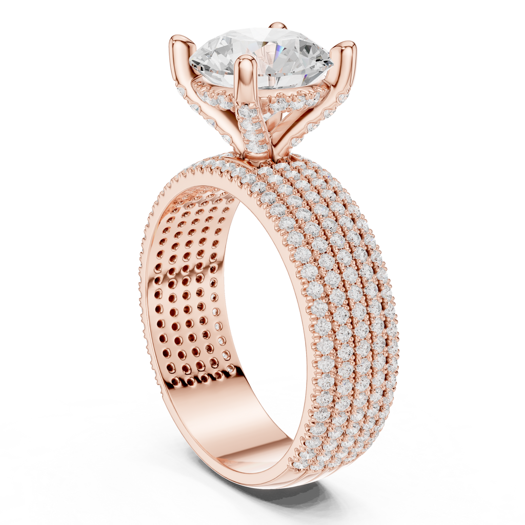 Round Brilliant Diamond Multi-Row Pavé Wide Band Engagement Ring