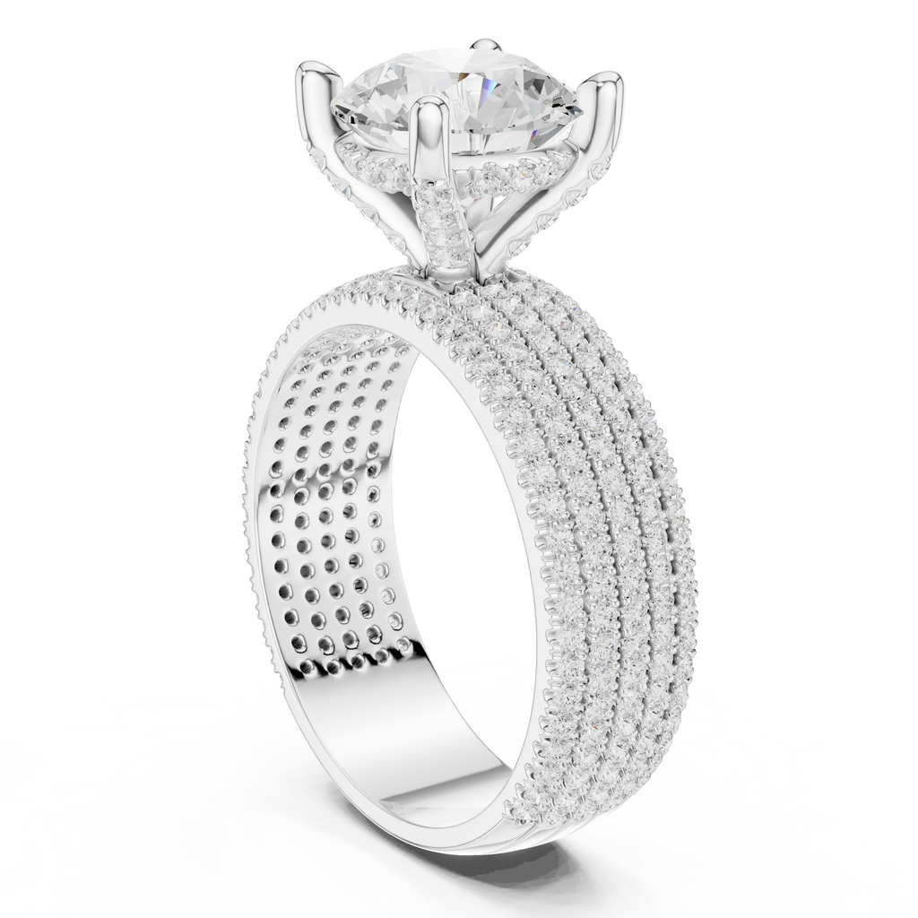 Round Brilliant Diamond Multi-Row Pavé Wide Band Engagement Ring