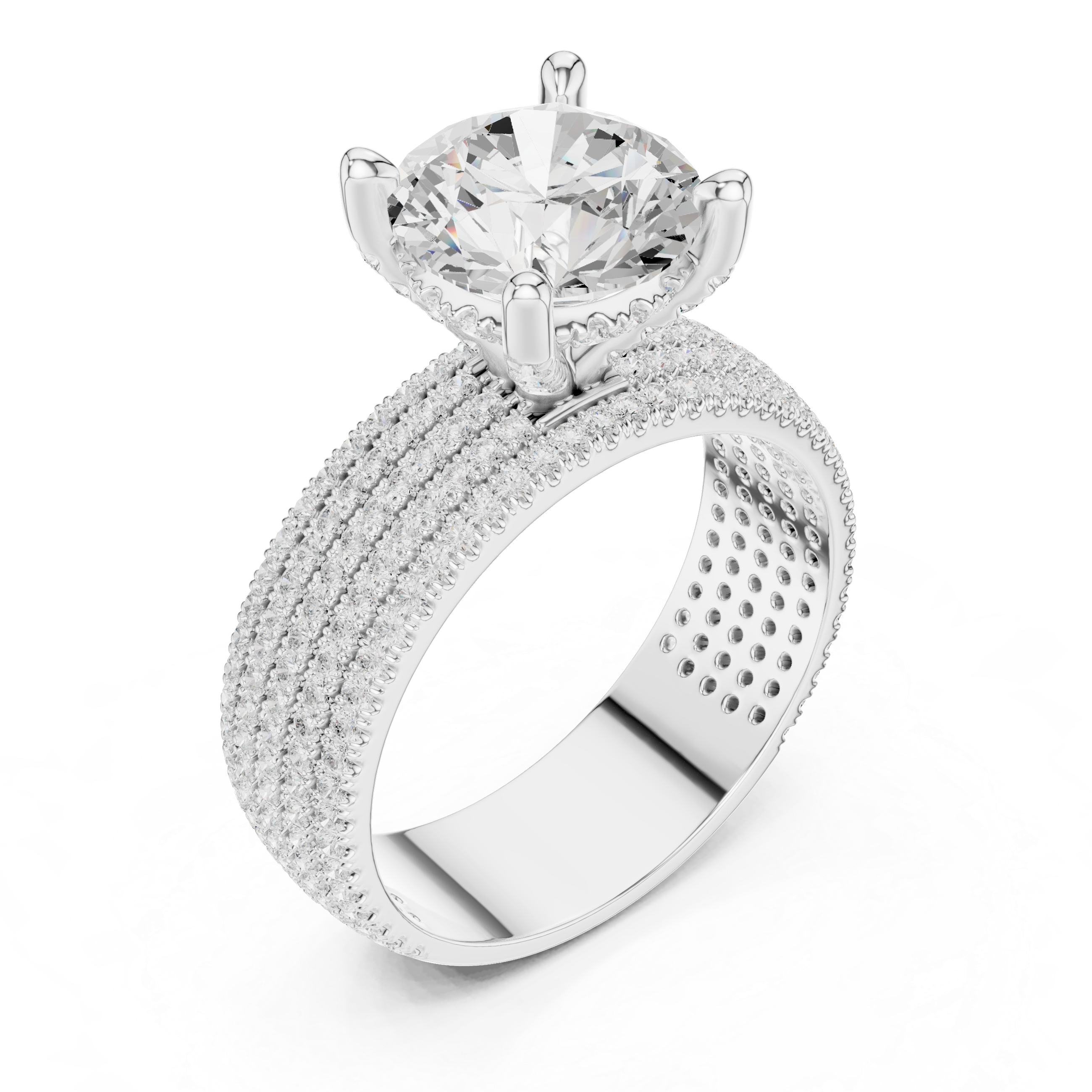 Round Brilliant Diamond Multi-Row Pavé Wide Band Engagement Ring