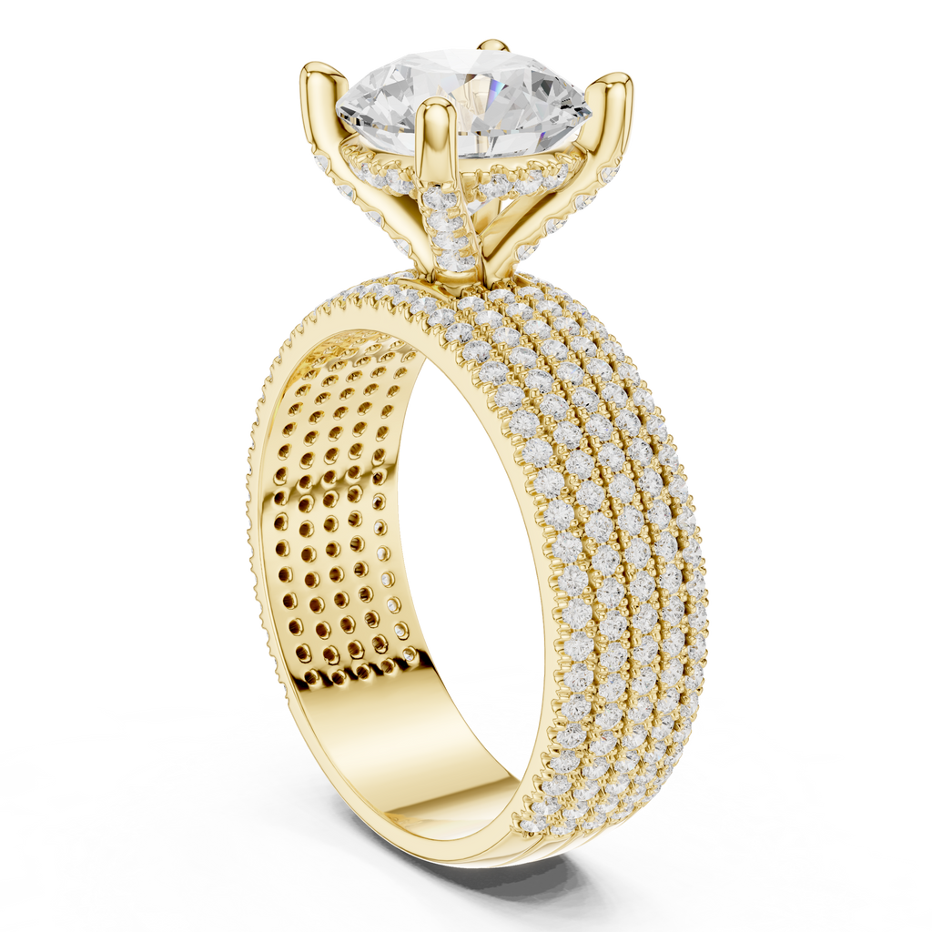 Round Brilliant Diamond Multi-Row Pavé Wide Band Engagement Ring