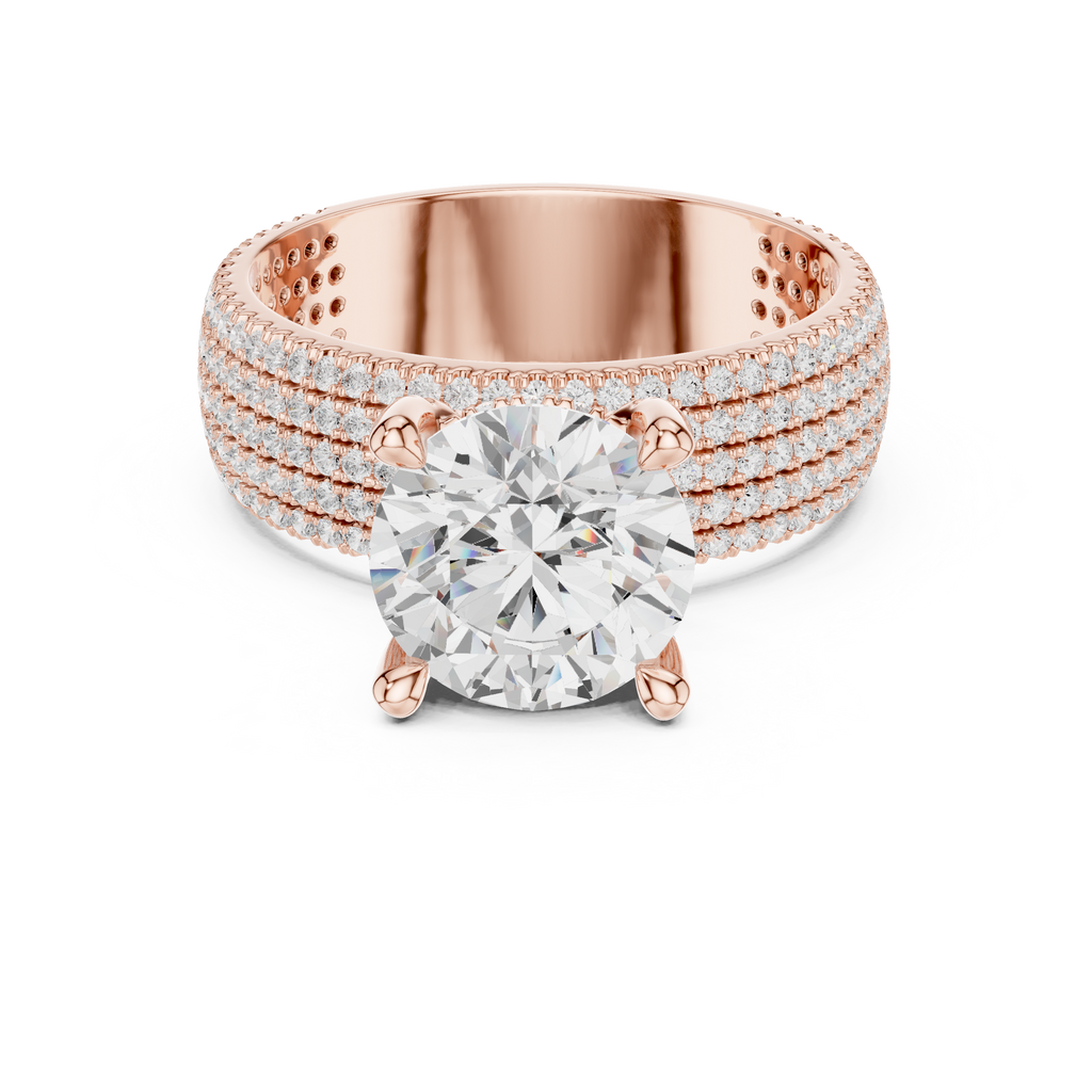 Round Brilliant Diamond Multi-Row Pavé Wide Band Engagement Ring