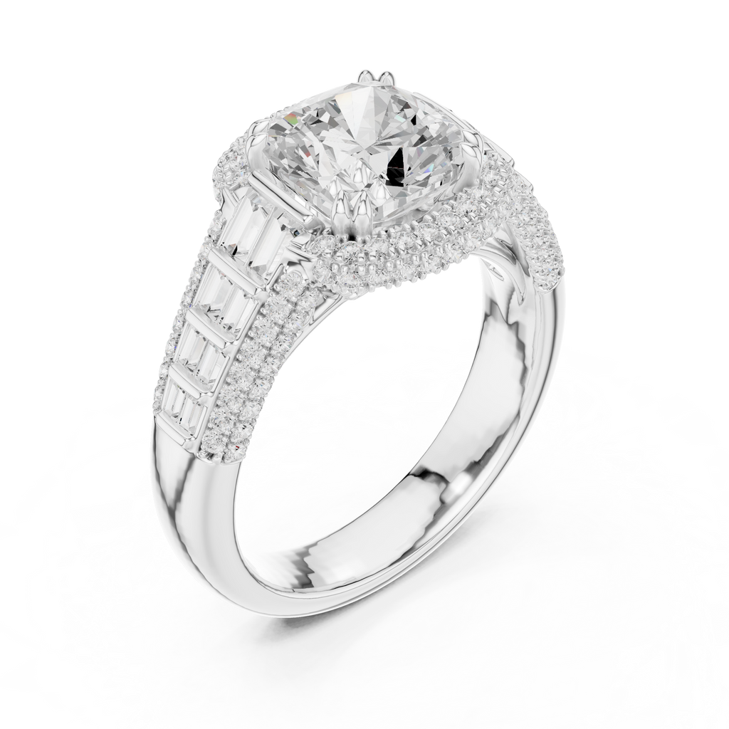 4.04 CT Cushion Cut Vintage Halo Diamond Engagement Ring