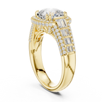 Cushion Cut Diamond Double Halo Baguette Engagement Ring