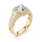 Cushion Cut Diamond Double Halo Baguette Engagement Ring
