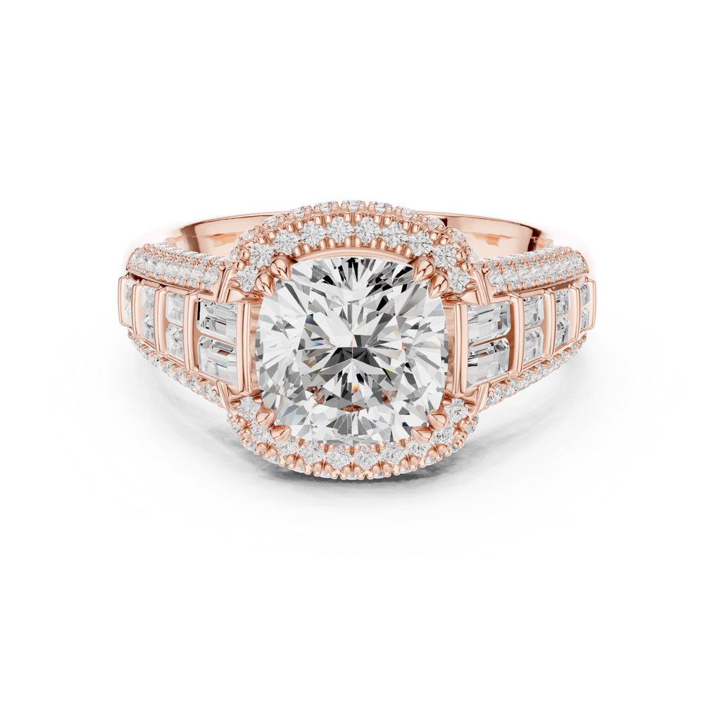 4.04 CT Cushion Cut Vintage Halo Diamond Engagement Ring