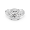 Cushion Cut Diamond Double Halo Baguette Engagement Ring