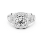 Cushion Cut Diamond Double Halo Baguette Engagement Ring