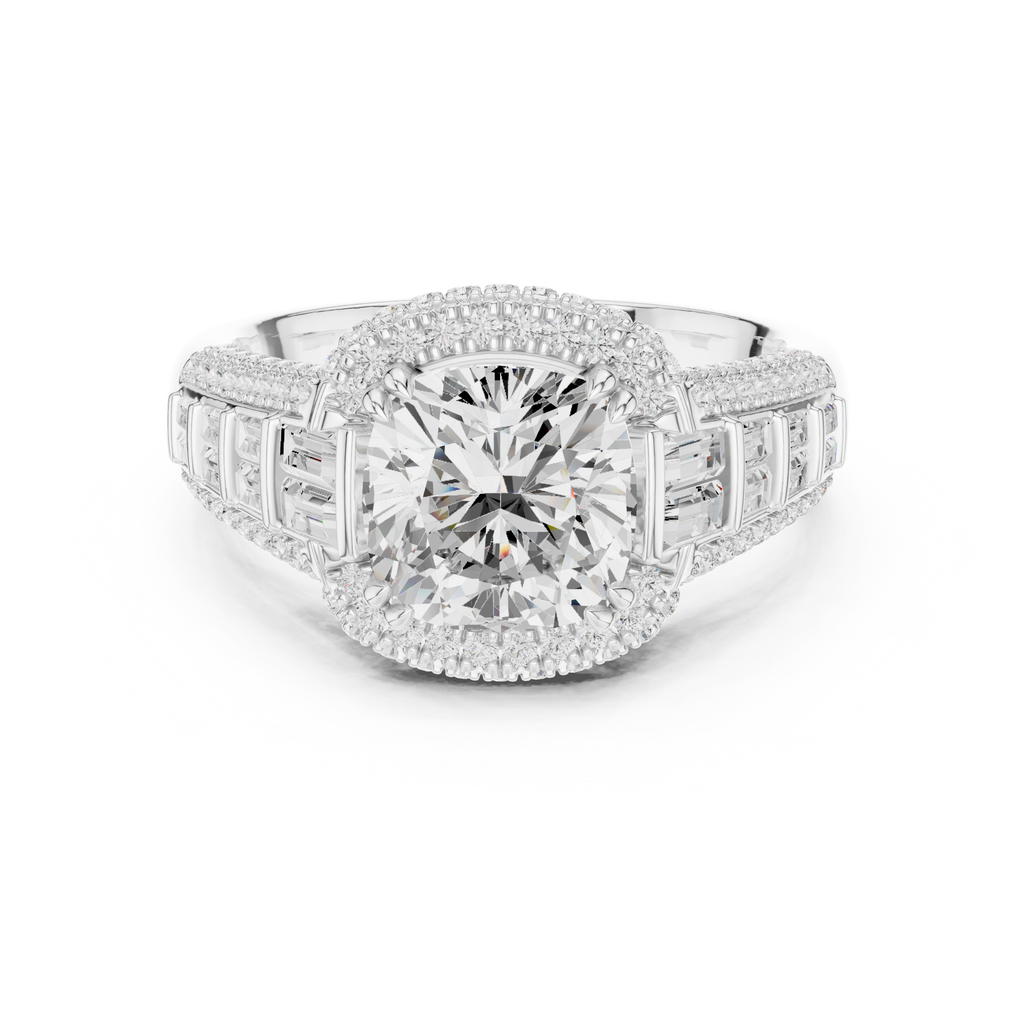 4.04 CT Cushion Cut Vintage Halo Diamond Engagement Ring