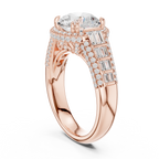 Round Cut Diamond Double Halo Baguette Engagement Ring