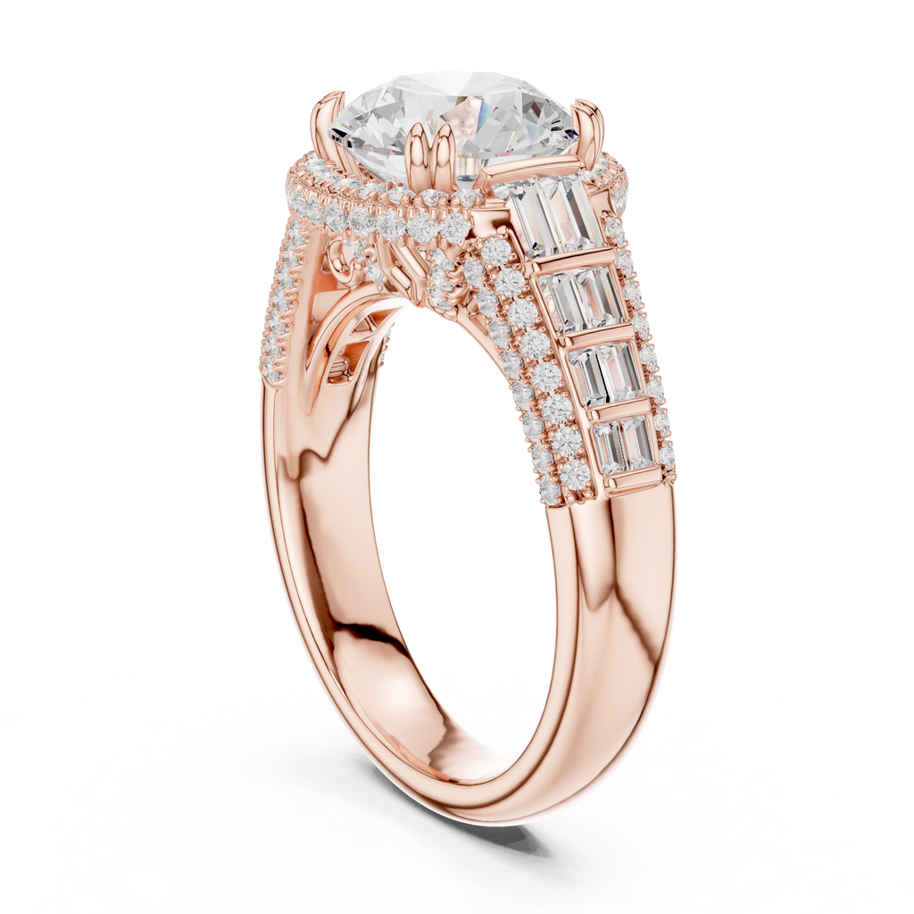 4.04 CT Round Halo Vintage Diamond Engagement Ring