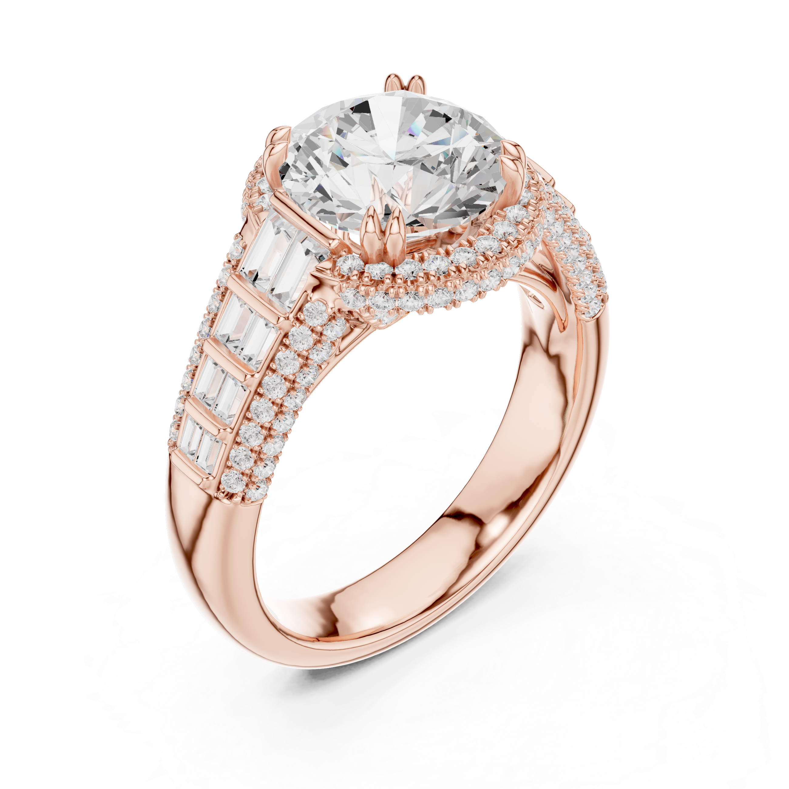 4.04 CT Round Halo Vintage Diamond Engagement Ring