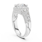 Round Cut Diamond Double Halo Baguette Engagement Ring