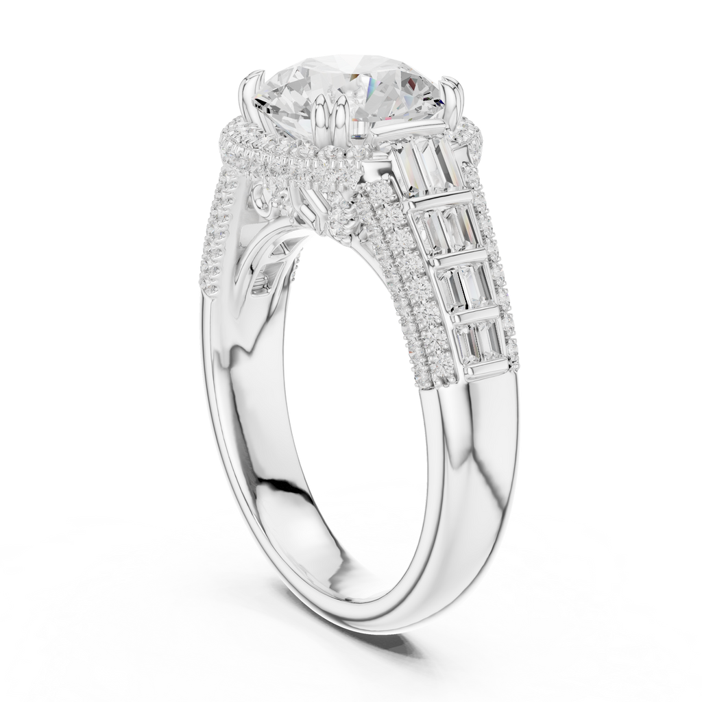 4.04 CT Round Halo Vintage Diamond Engagement Ring