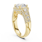 Round Cut Diamond Double Halo Baguette Engagement Ring