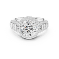 Round Cut Diamond Double Halo Baguette Engagement Ring