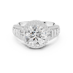 Round Cut Diamond Double Halo Baguette Engagement Ring