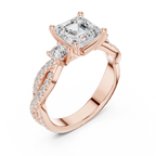 2.78 CT Asscher Cut Three Stone Twisted Diamond Engagement Ring