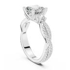 Asscher Cut Three Stone Twisted Pavé Diamond Engagement Ring