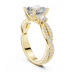 Asscher Cut Three Stone Twisted Pavé Diamond Engagement Ring