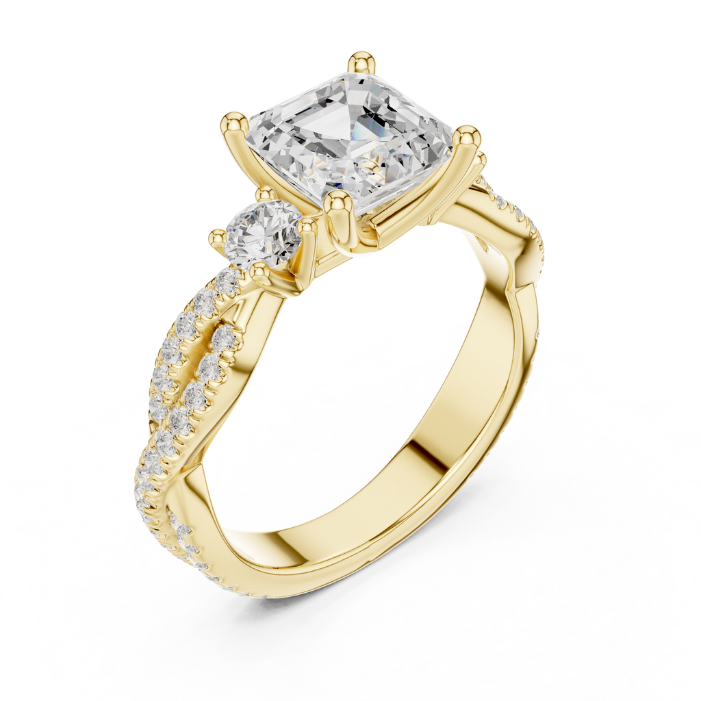 2.78 CT Asscher Cut Three Stone Twisted Diamond Engagement Ring