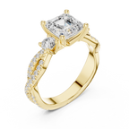 Asscher Cut Three Stone Twisted Pavé Diamond Engagement Ring